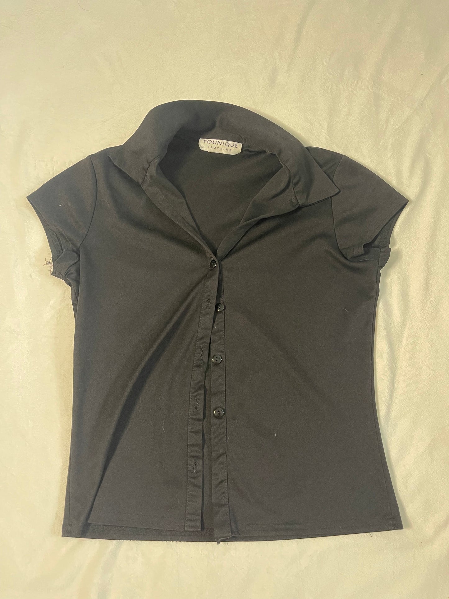 Y2k Simple Black Button Up Top