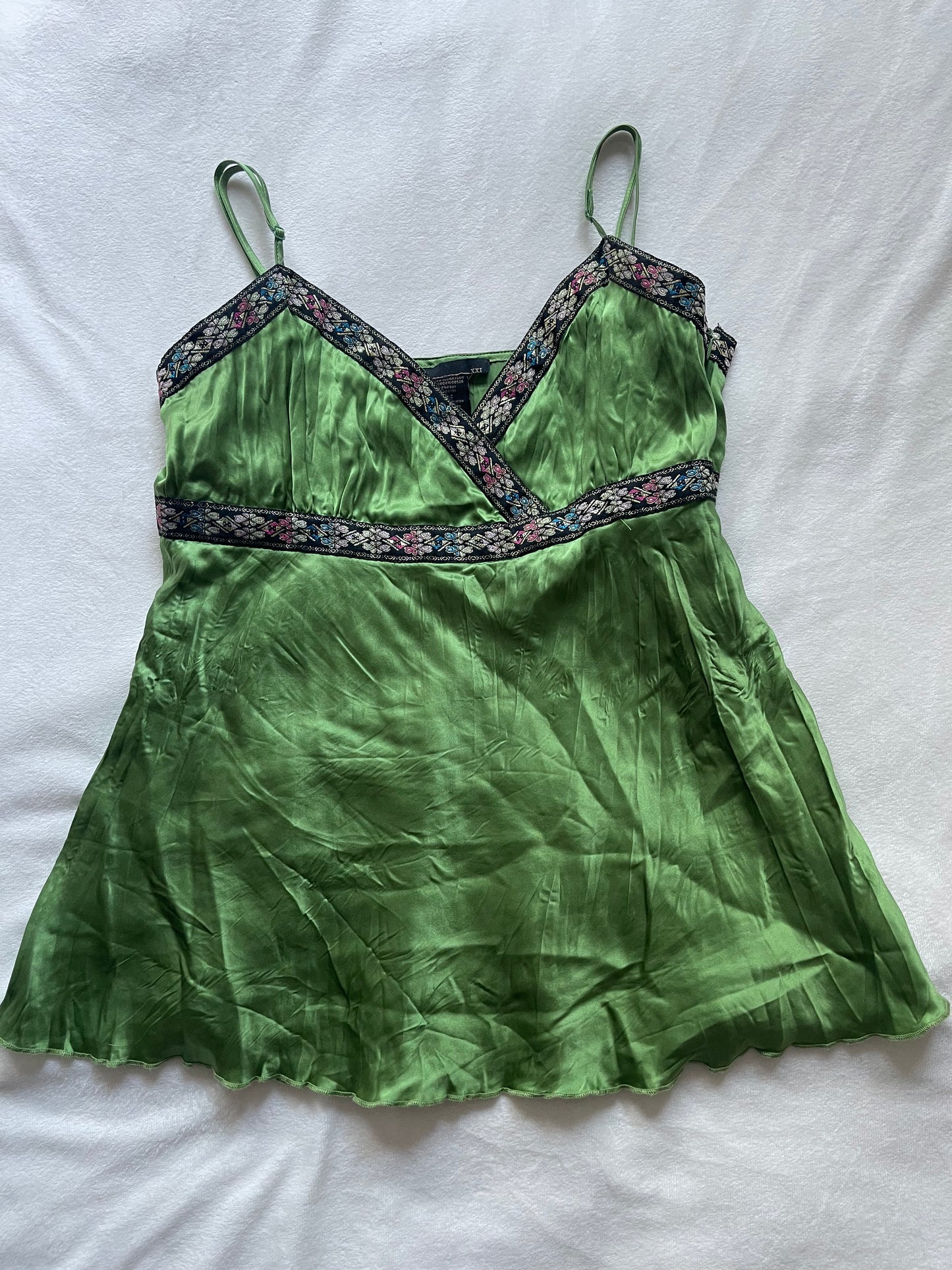 Y2k green silky tank top