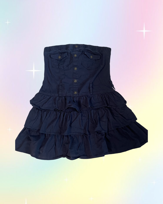 Y2k Strapless Navy Blue Ruffled Dress