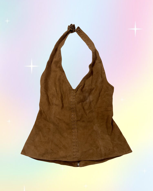 Vintage genuine leather halter top