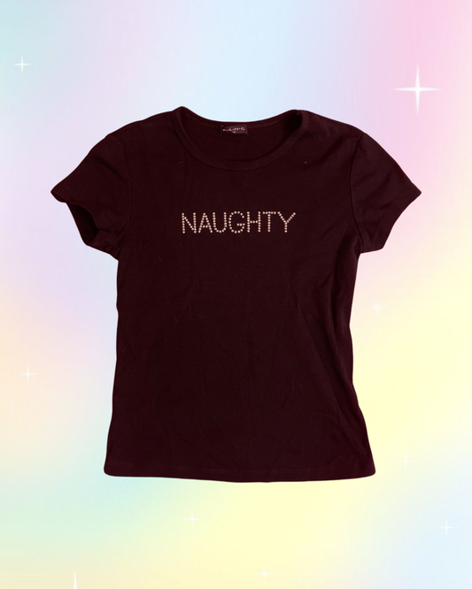 Y2K Naughty bedazzled baby tee