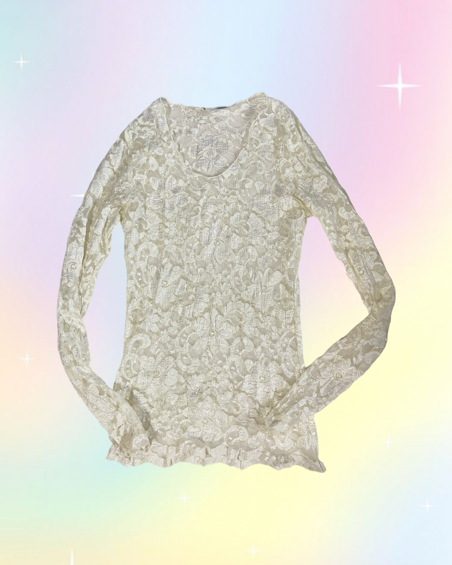 Y2k white lace sheer top