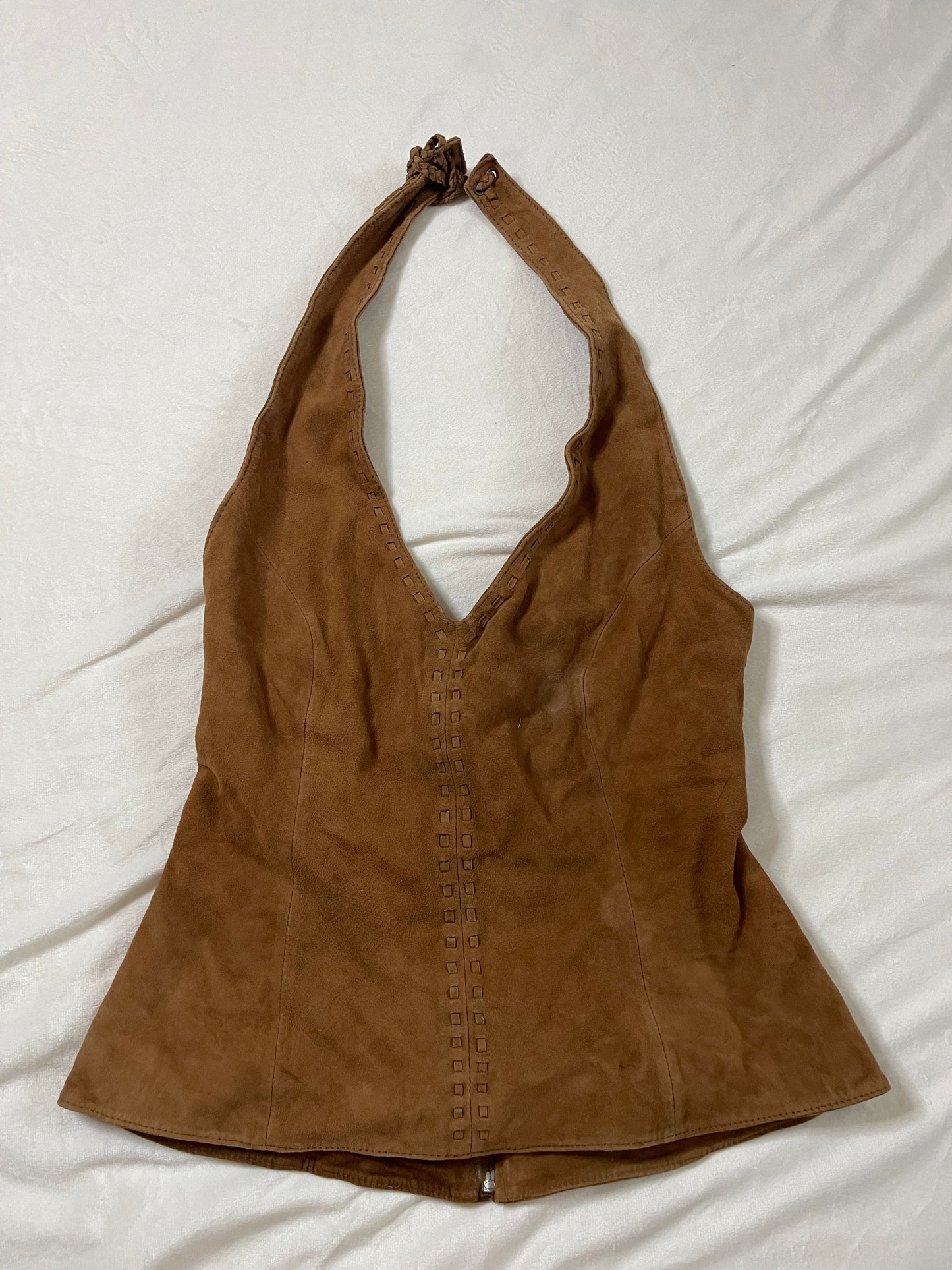 Vintage genuine leather halter top