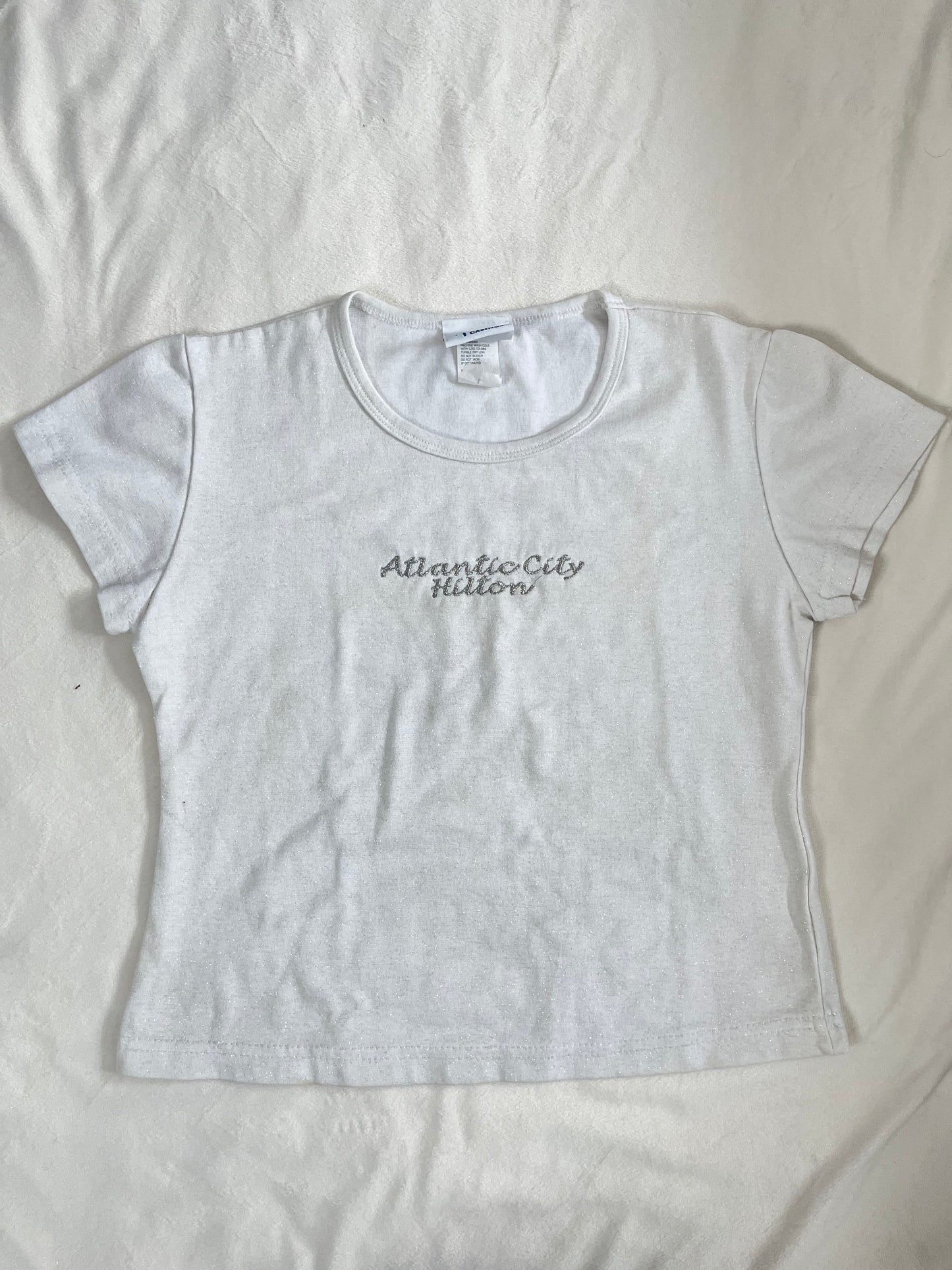 Y2k glittery casino baby tee