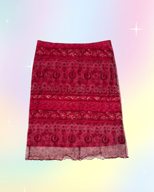 Y2k red print midi skirt