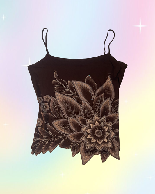 Y2k Rare Bedazzled Flower Tank