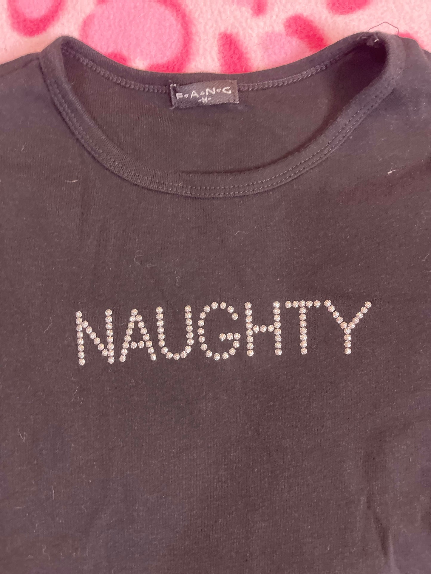 Y2K Naughty bedazzled baby tee
