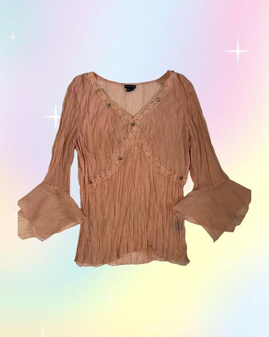 Y2k sheer bell sleeve top