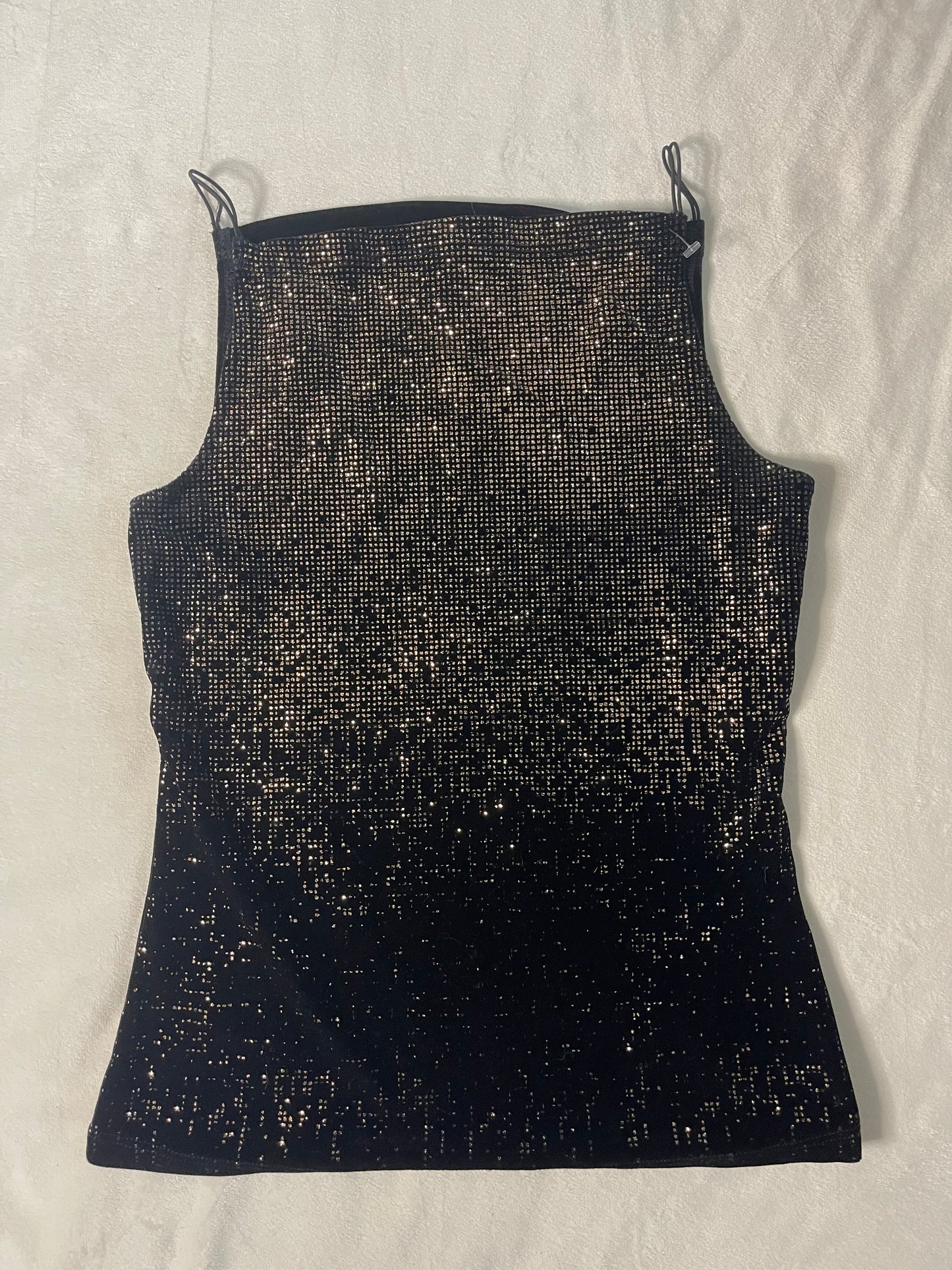 Y2k gold glitter square neck tank