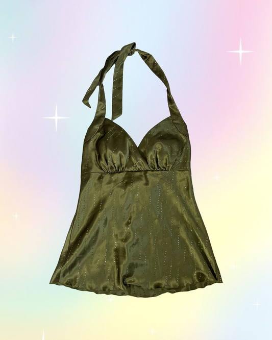 Y2k green sparkly halter top