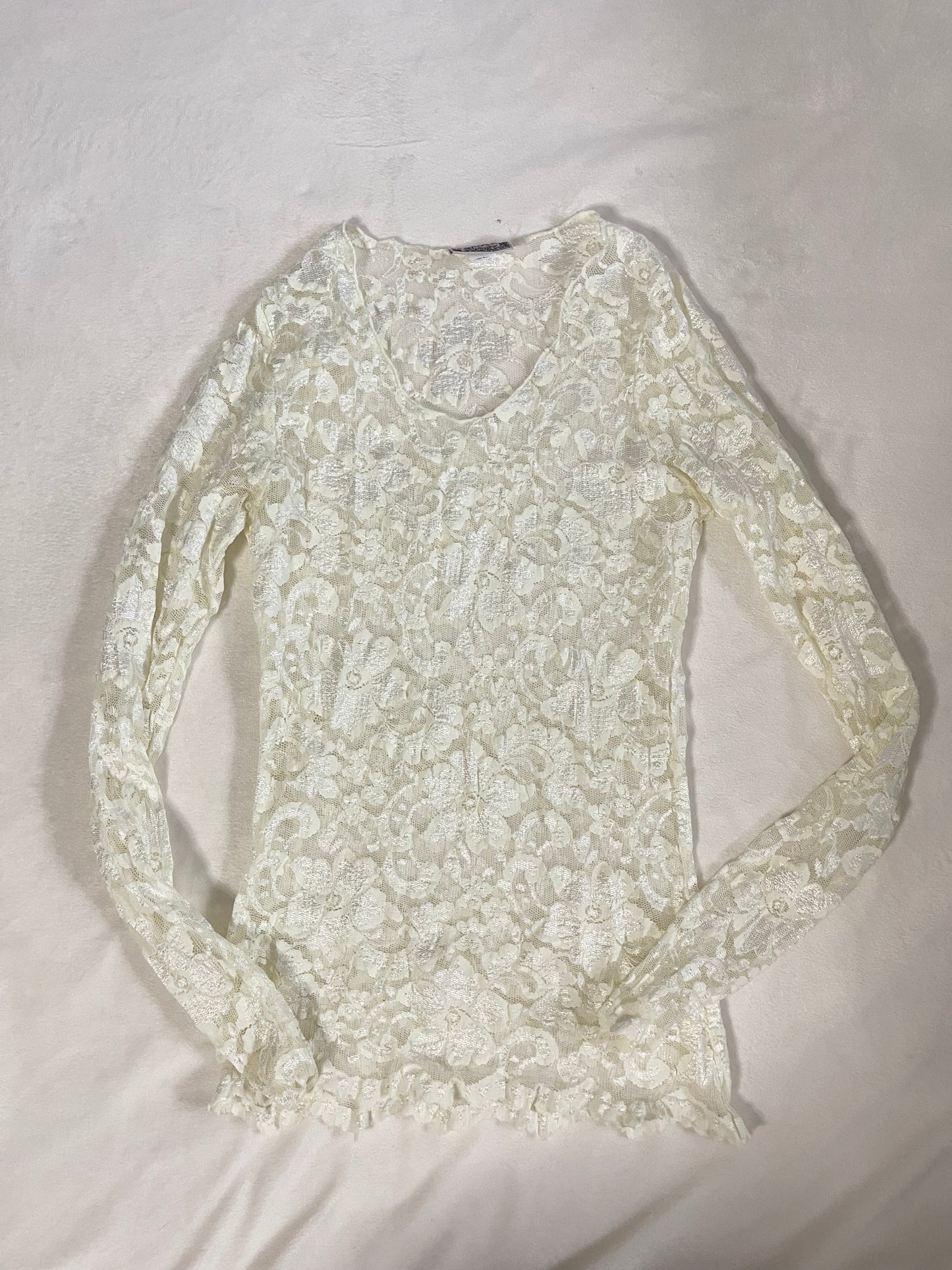 Y2k white lace sheer top