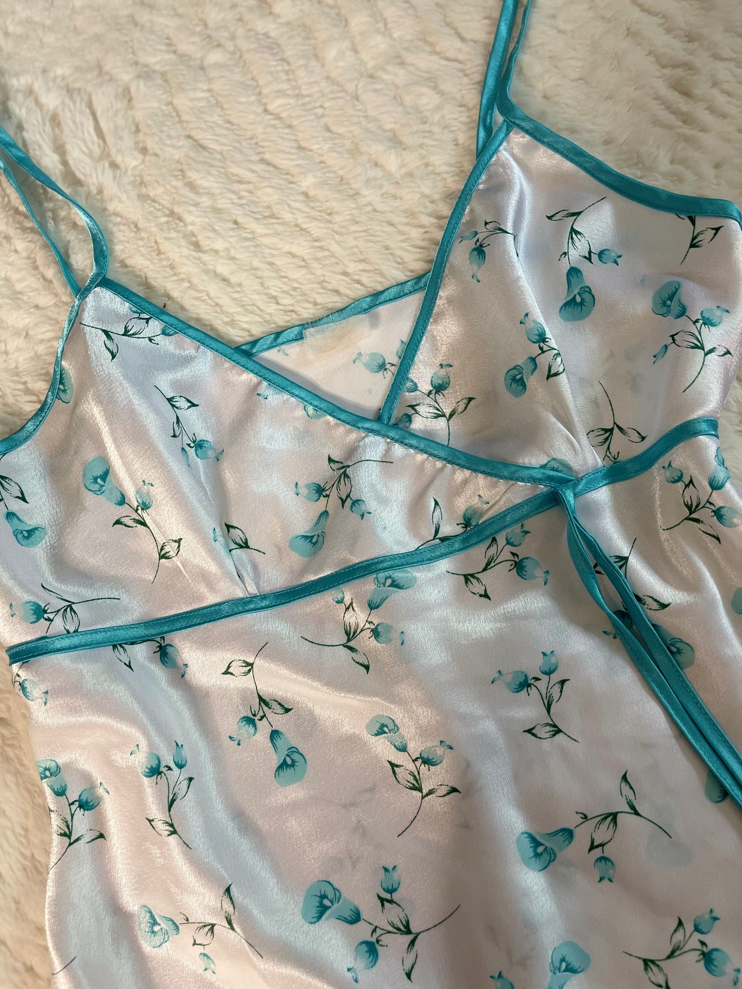 Y2k Teal/White Silk Cami