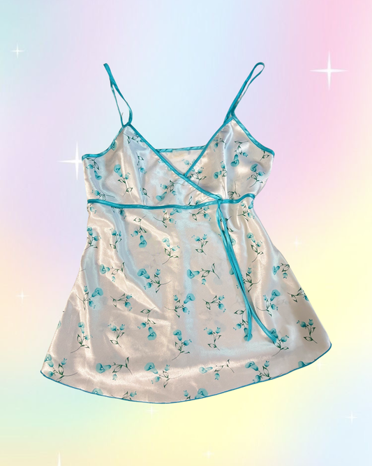 Y2k Teal/White Silk Cami