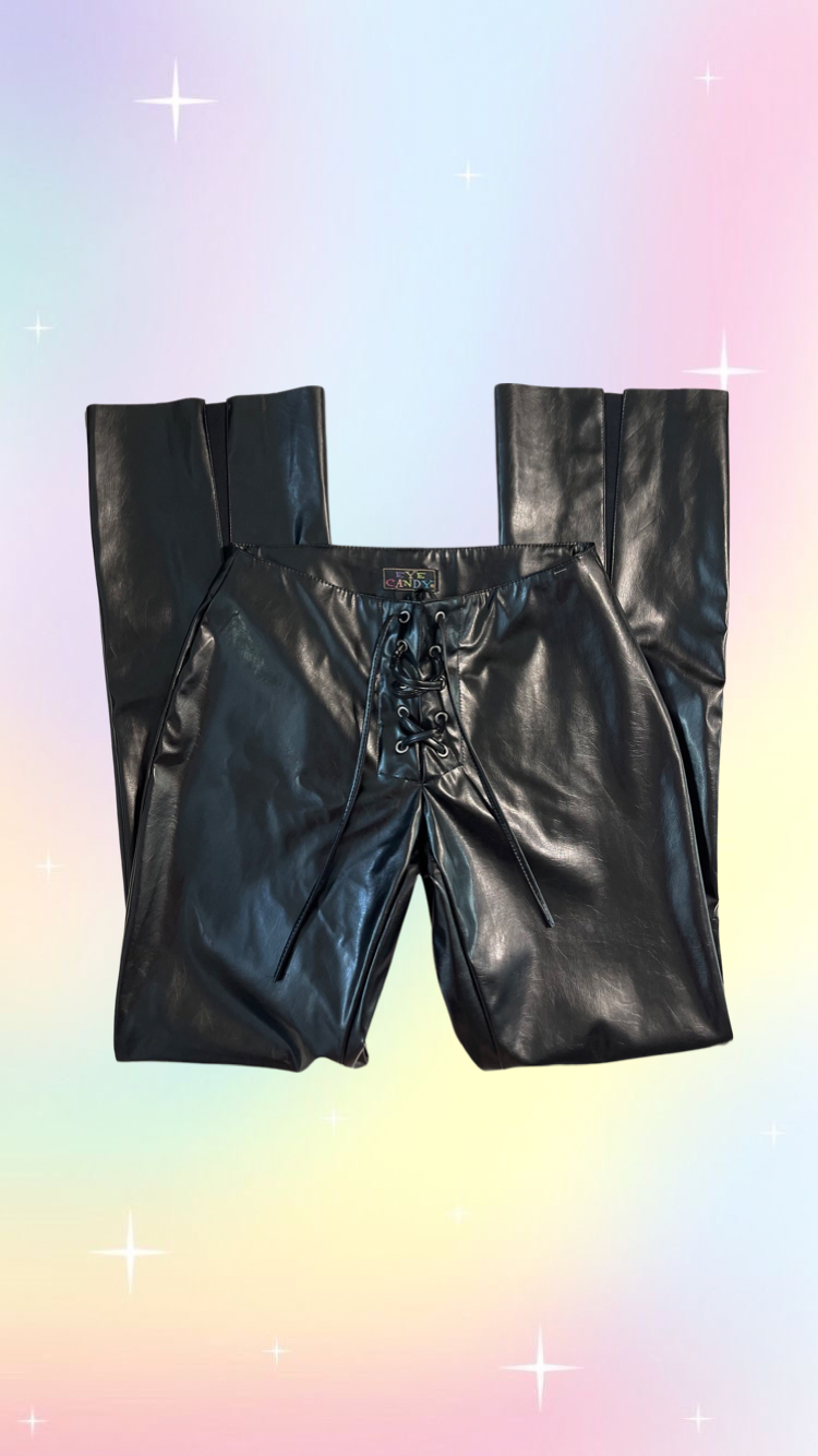 Y2K Leather Eye Candy Lace Up Pants