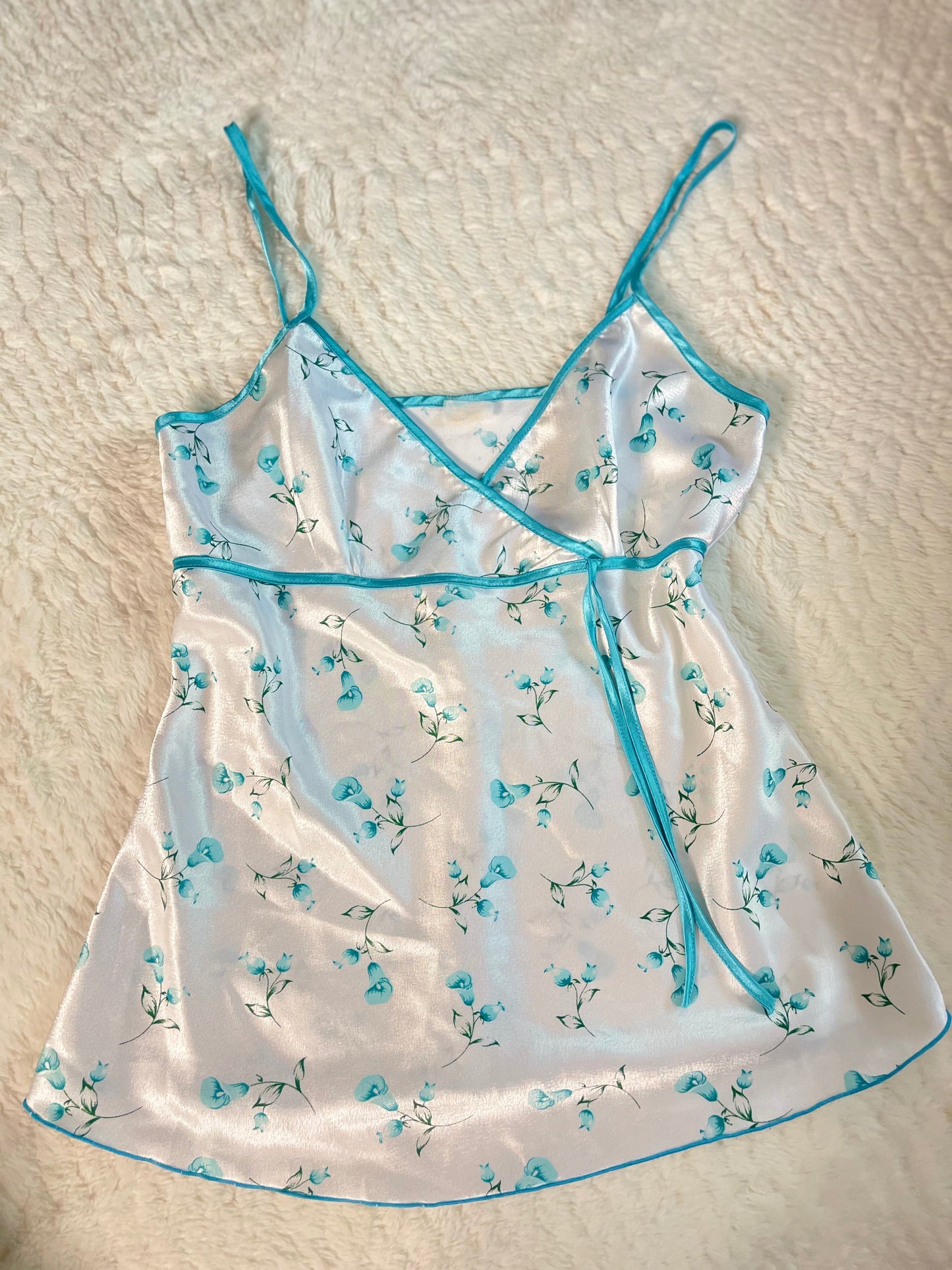 Y2k Teal/White Silk Cami