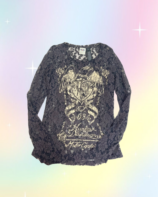 Y2K Lace Harley Davidson Long Sleeve Top