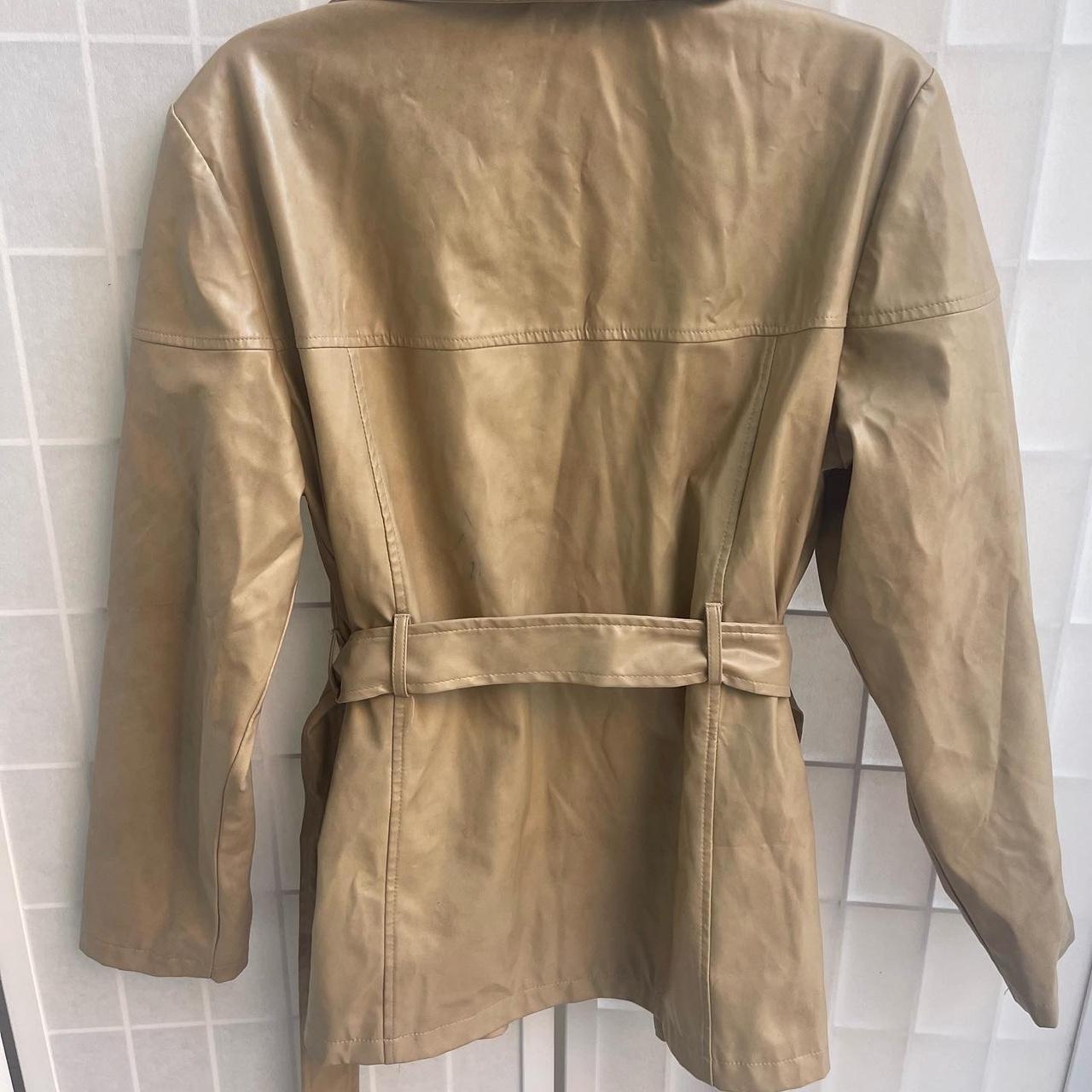 Y2k leather beige trench coat