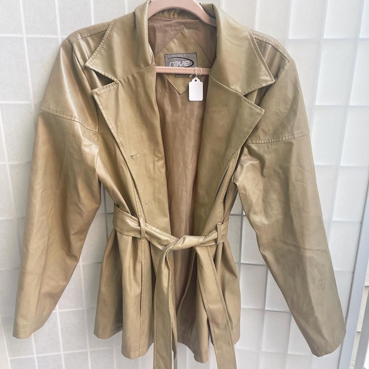 Y2k leather beige trench coat