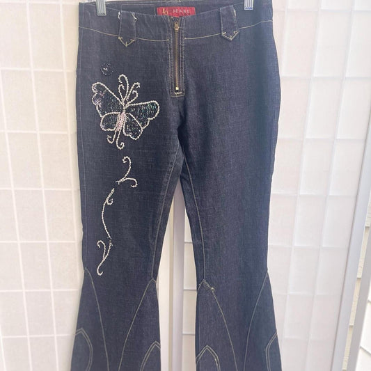 Y2k gorgeous butterfly wide leg flared jeans