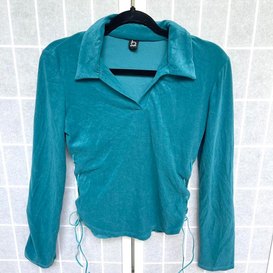 Y2k teal streetwear long sleeve blouse